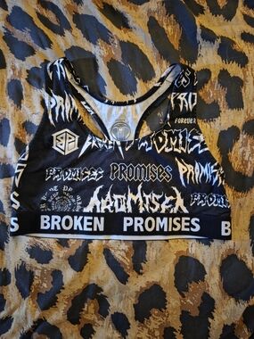 Broken Promises Black & White Graphic Sports Bra